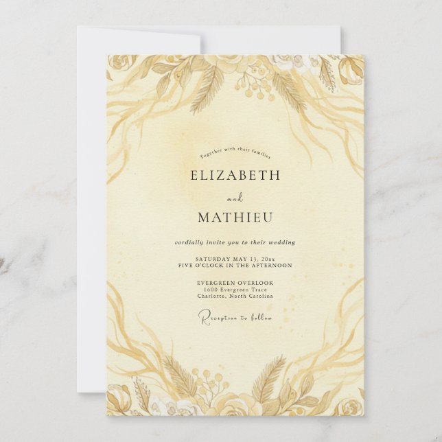 Invitación Boda con hoja de oro de champán (Anverso)