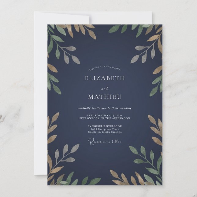 Invitación Boda con hoja de oro de medianoche (Anverso)
