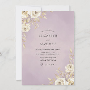 Invitación Boda con Hoja de Oro Lila