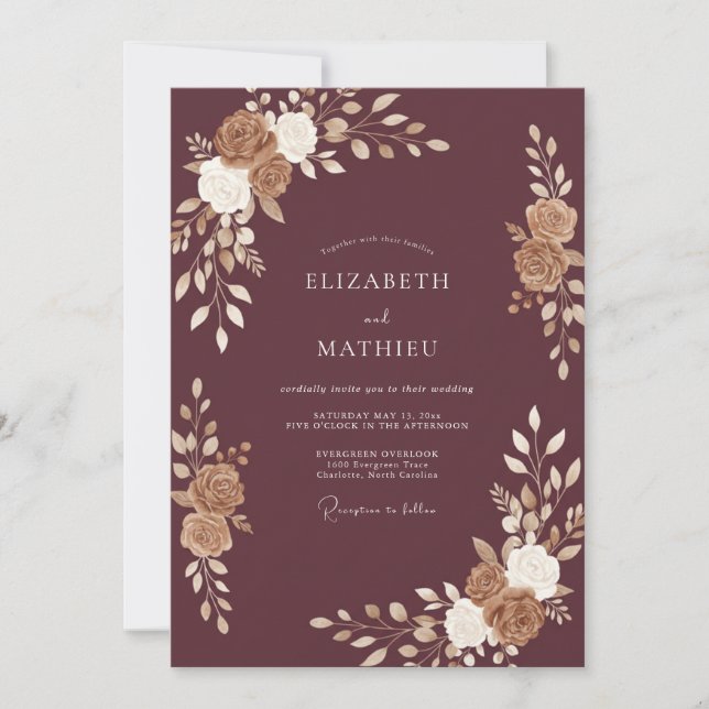 Invitación Boda con hoja de oro malva (Anverso)