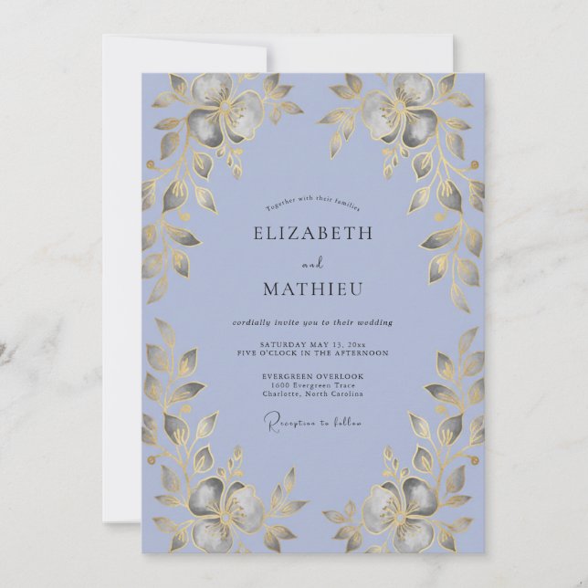 Invitación Boda con hoja de oro y pervinca (Anverso)