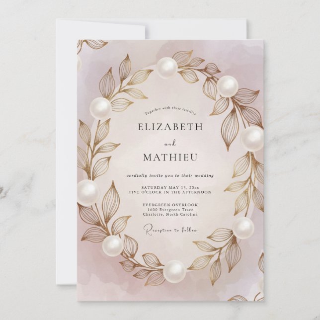 Invitación Boda con Hoja de Perla Lavanda (Anverso)
