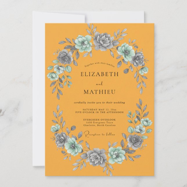 Invitación Boda con Hoja de Pizarra Marigold (Anverso)