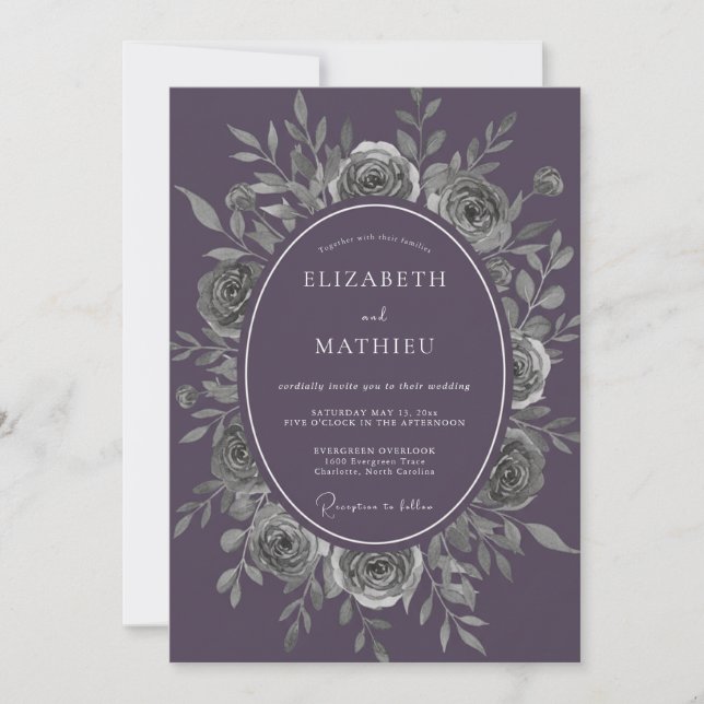 Invitación Boda con hoja de plata amatista (Anverso)
