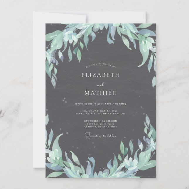 Invitación Boda con hoja de plata de carbón vegetal (Anverso)