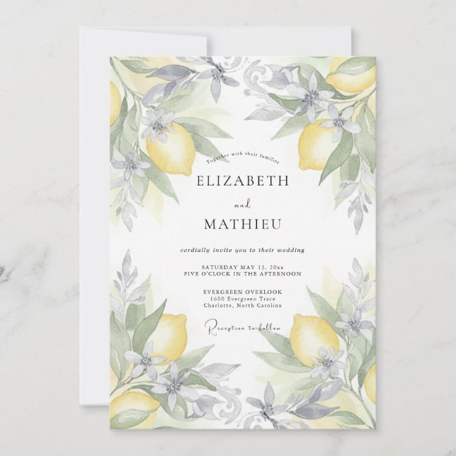 Invitación Boda con Hoja de Plata y Cítricos (Anverso)