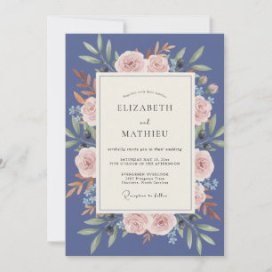 Invitación Boda con Hoja de Rosa Pálido en Pizarra