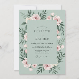 Invitación Boda con Hoja de Toque Rosado Espuma de Mar
