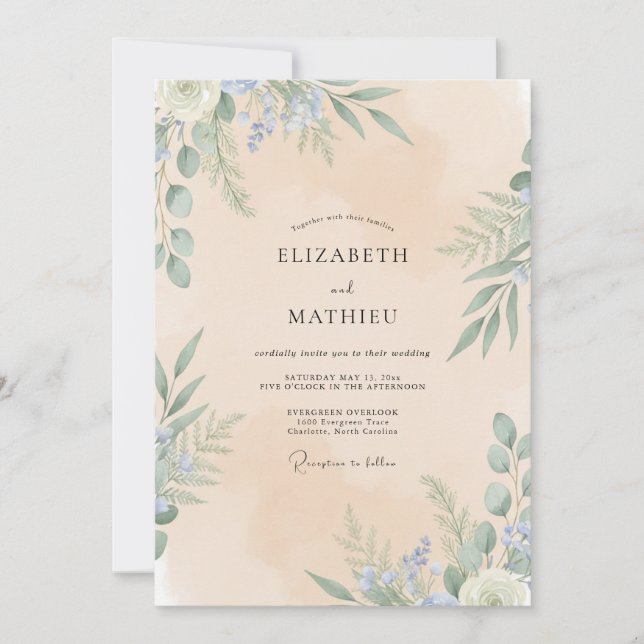 Invitación Boda con Hoja de Vinca de Champán (Anverso)