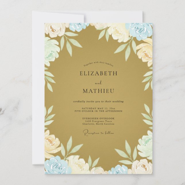 Invitación Boda con Hoja de Vinca Mostaza (Anverso)