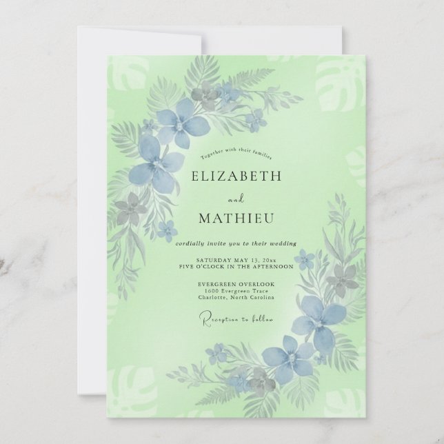 Invitación Boda con Hoja de Vinca Pistacho (Anverso)