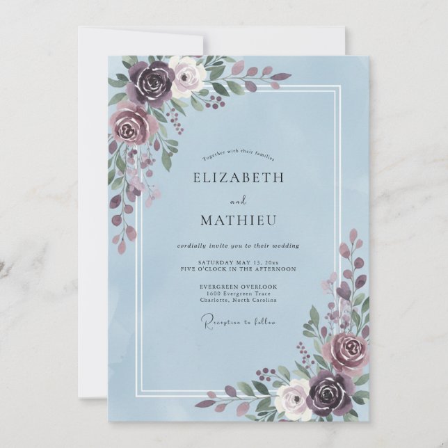 Invitación Boda con Hoja de Violeta Periwinkle (Anverso)