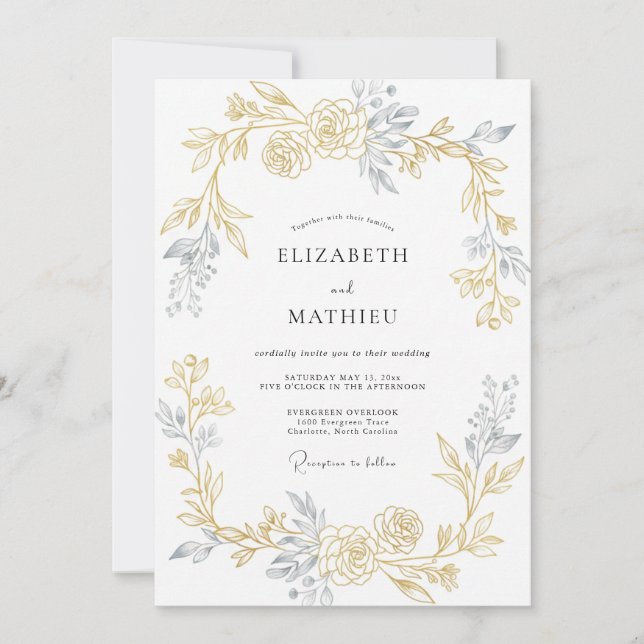 Invitación Boda con hoja dorada cálida de champán (Anverso)