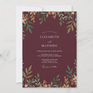 Invitación Boda con hoja dorada de arándano