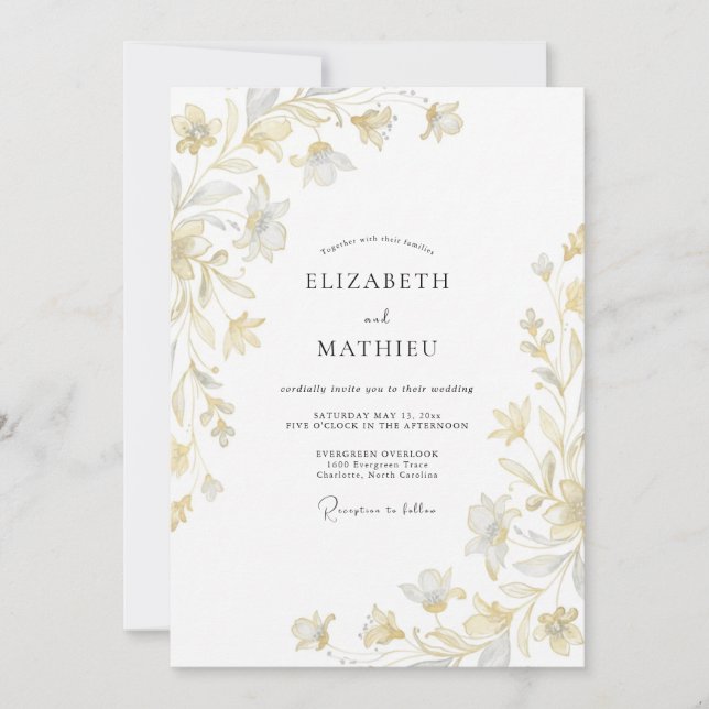 Invitación Boda con Hoja Dorada de Champán (Anverso)