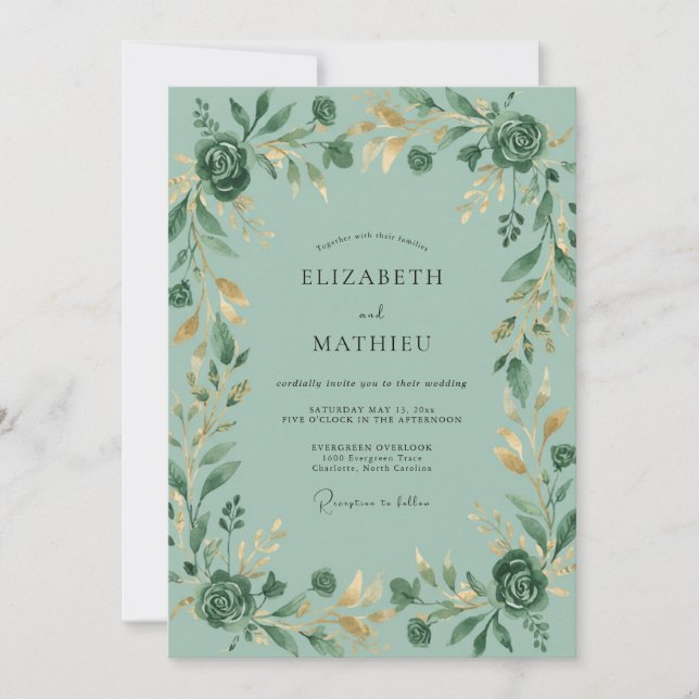 Invitación Boda con hoja dorada y espuma de mar (Anverso)