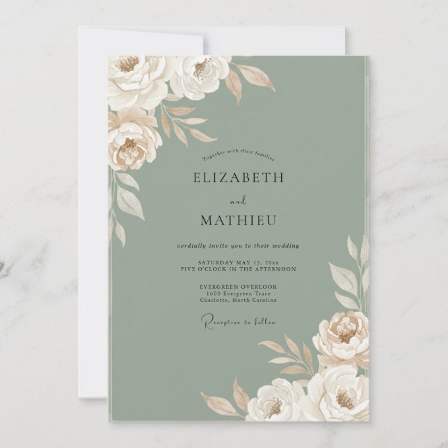 Invitación Boda con hoja gris oliva (Anverso)