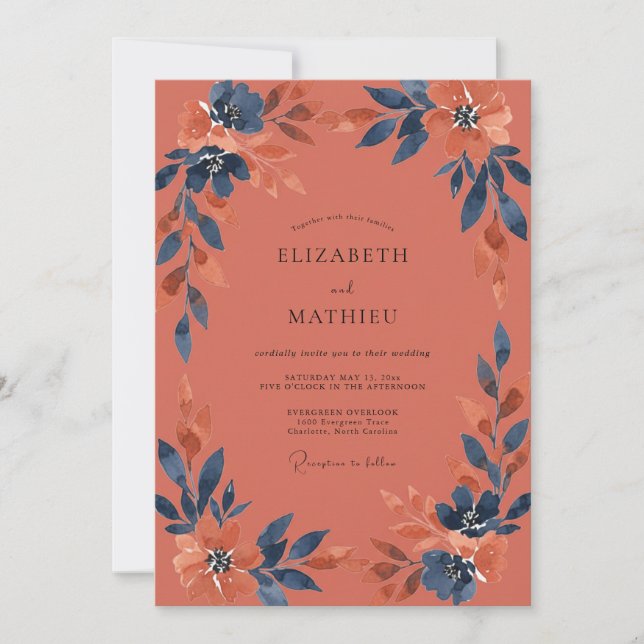 Invitación Boda con Hoja Índigo de Terracota (Anverso)