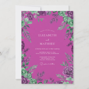 Invitación Boda con hoja pintada de magenta pradera