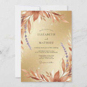 Invitación Boda con Hoja Seca de Terracota Dorada