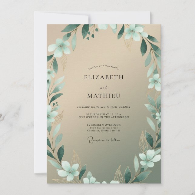 Invitación Boda con Hojas Acuáticas y Champán (Anverso)