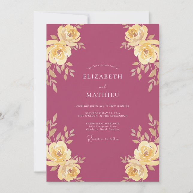 Invitación Boda con Hojas Amarillas de Bayas (Anverso)