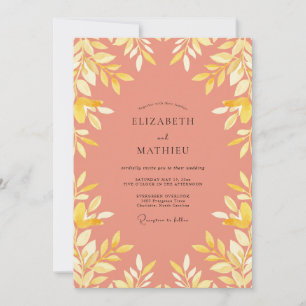 Invitación Boda con Hojas Amarillas de Coral