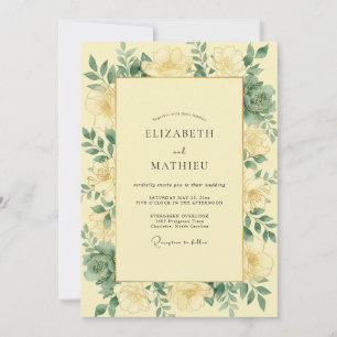 Invitación Boda con Hojas Amarillas de Jardín Mantequilla
