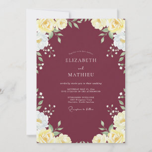 Invitación Boda con Hojas Amarillas Granate