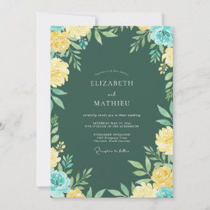 Invitación Boda con hojas amarillas y azul verdoso