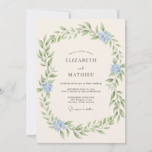Invitación Boda con Hojas Azul Hielo