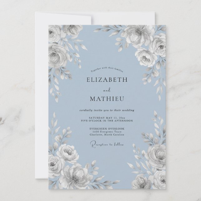 Invitación Boda con Hojas Blancas de Azure (Anverso)