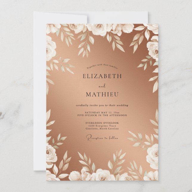 Invitación Boda con Hojas Blancas de Cobre (Anverso)