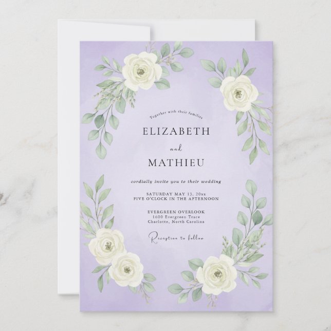 Invitación Boda con Hojas Blancas de Lavanda (Anverso)