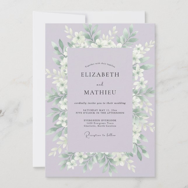 Invitación Boda con Hojas Blancas de Lila (Anverso)