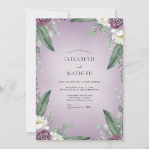 Invitación Boda con Hojas Blancas de Lila Perla