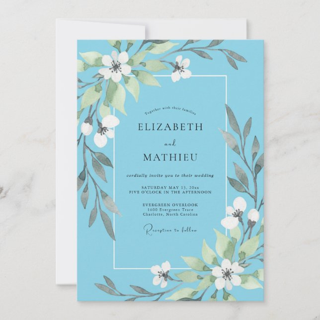 Invitación Boda con Hojas Blancas y Delicadas (Anverso)