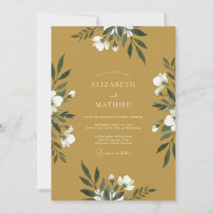 Invitación Boda con Hojas Blancas y Ocres