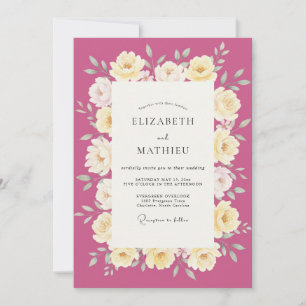 Invitación Boda con Hojas Cálidas Magenta y Crema