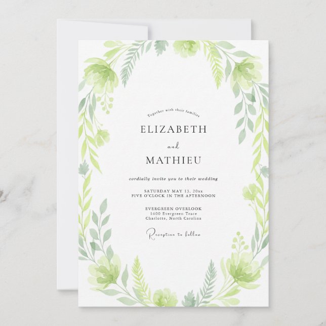 Invitación Boda con Hojas Chartreuse (Anverso)