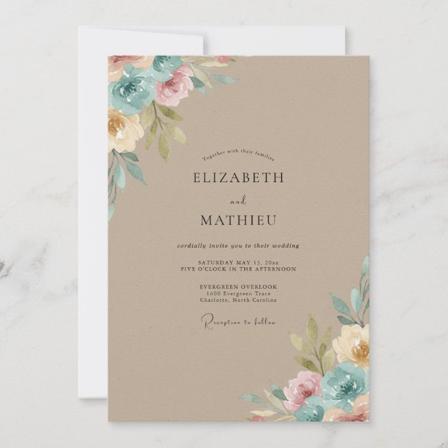Invitación Boda con Hojas Cian Arenosa (Anverso)
