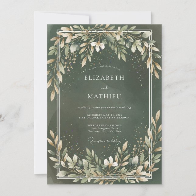 Invitación Boda con Hojas Cremosas del Bosque (Anverso)
