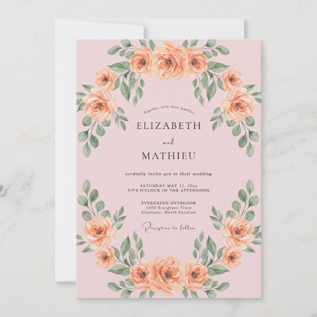 Invitación Boda con Hojas de Albaricoque Rosado (Anverso)