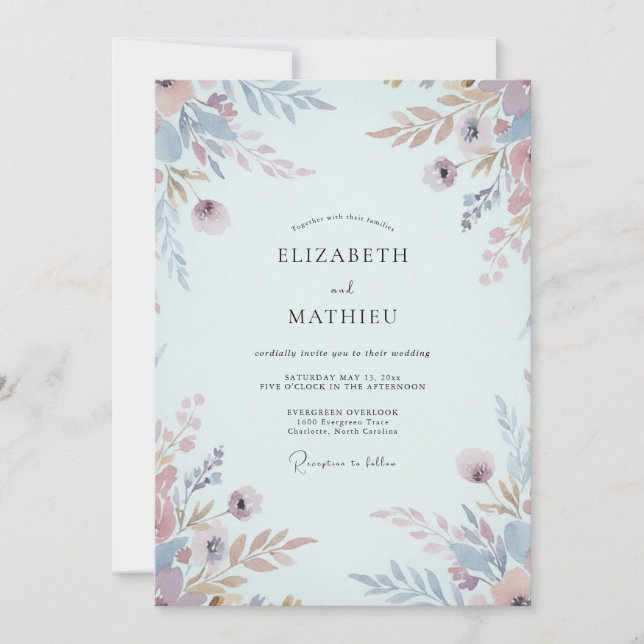 Invitación Boda con Hojas de Albaricoque y Periwinkle (Anverso)