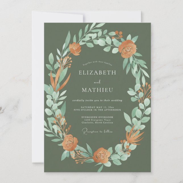 Invitación Boda con Hojas de Arcilla Oliva (Anverso)