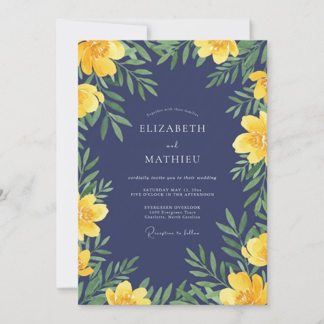 Invitación Boda con Hojas de Azafrán Índigo (Anverso)