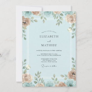 Invitación Boda con Hojas de Azul Apricot