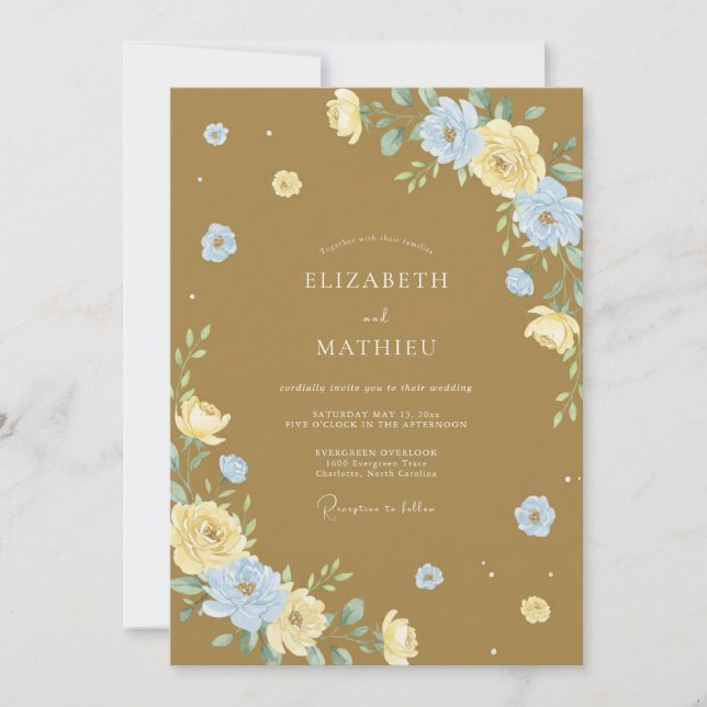 Invitación Boda con Hojas de Azul Caramelo (Anverso)