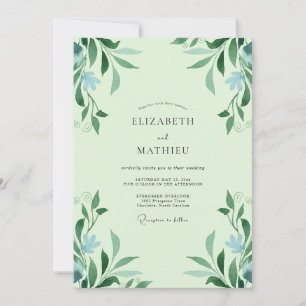 Invitación Boda con Hojas de Azul Espuma de Mar