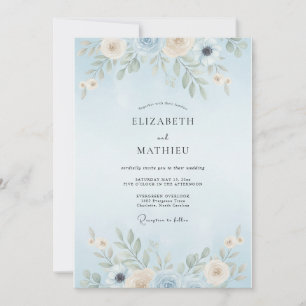 Invitación Boda con Hojas de Azul Polvo